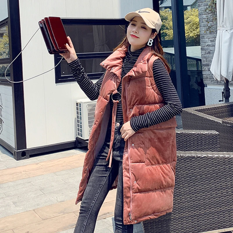 Женский Длинный жилет с воротником-стойкой однотонная плотная куртка без