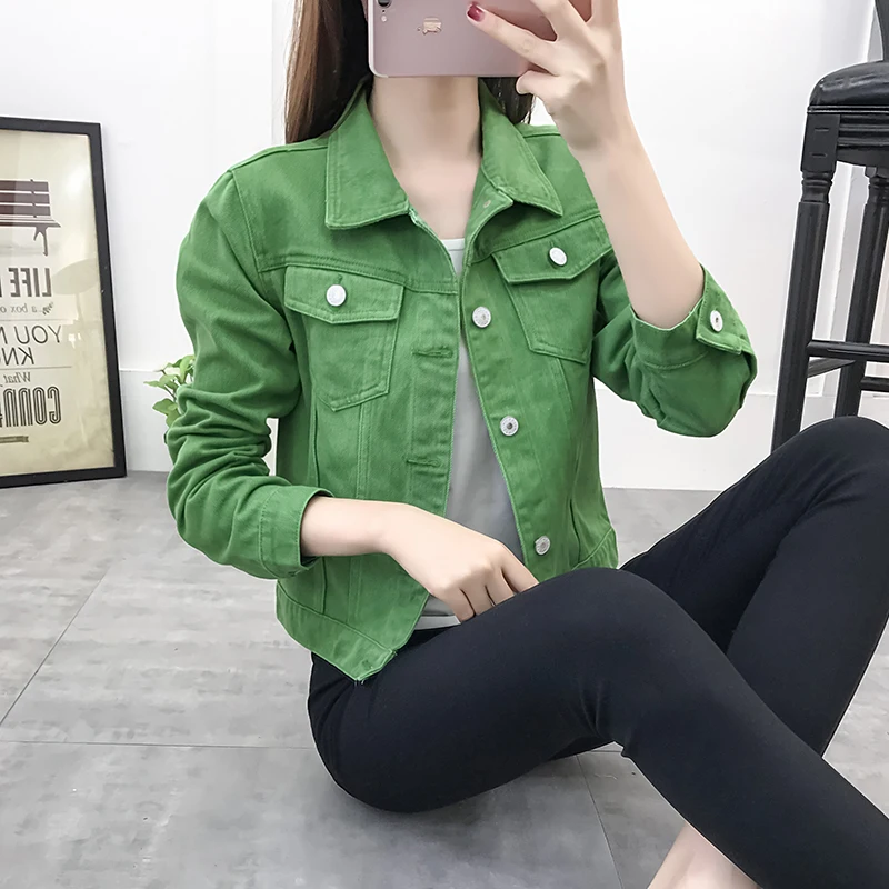 Модная Джинсовая куртка женская весна 2XL XL весна осень ручная щетка длинный рукав стрейч короткая джинсовая куртка Белый Розовый Пальто