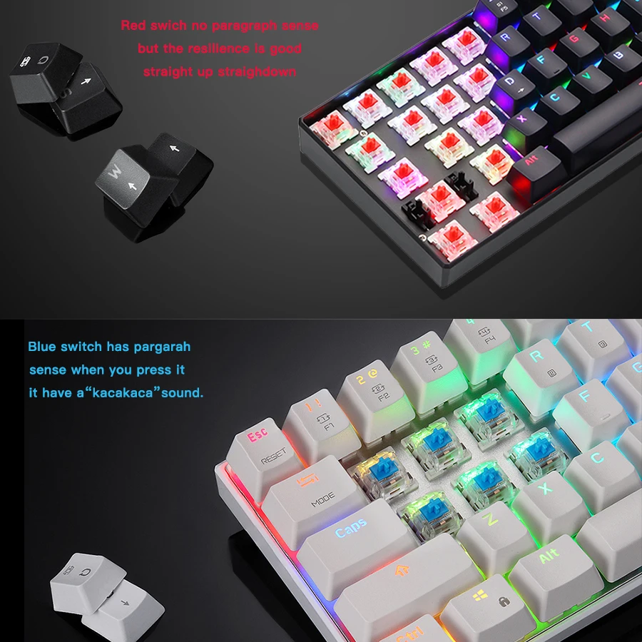 motospeed ck62 wiredwireless bluetooth 3 0 mechanical keyboards 61 keys rgb backlit gaming keypad for win ios android laptop pc free global shipping