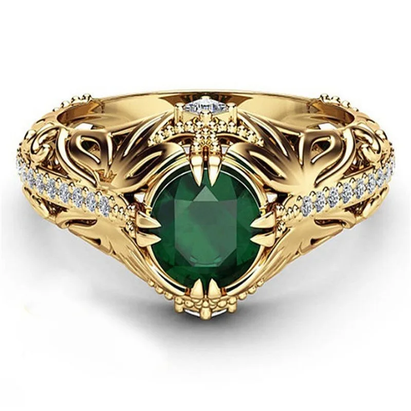 

Hot Sale New Emerald Plated 14K Gold Ring Luxury Artificial Diamond Engagement Ring