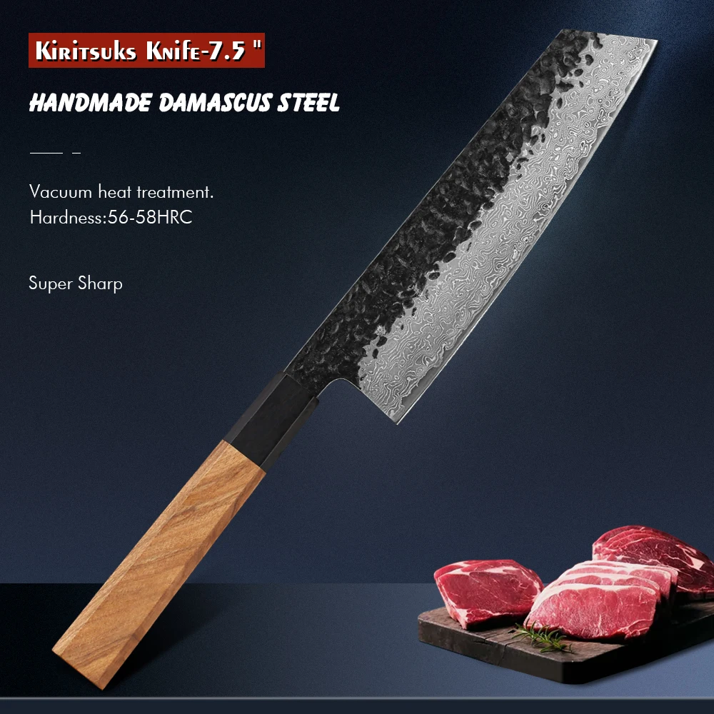 

Chef Knife 7.5 inch Japanese Kiritsuke Knife Hand Forged Damascus Steel Kitchen Cooking Tools with Olivewood Handle
