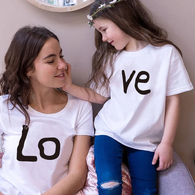 Summer new family outfit clothes mom and me t-shirt mother daughter red love print mother and daughter tops mom and me clothes 2