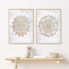 Золотая мандала, картина для гостиной, Золотая мандала, Настенная картина на холсте, плакат с принтом йоги, цветок, украшение для дома в стиле бохо