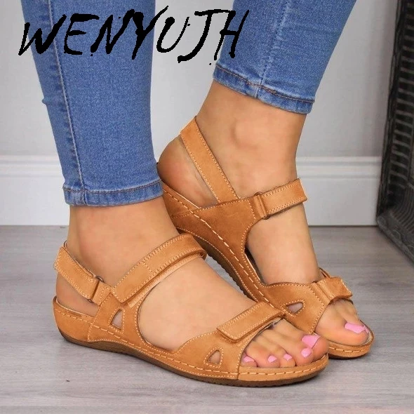 Женские Летние босоножки на плоской нескользящей подошве с открытым носком