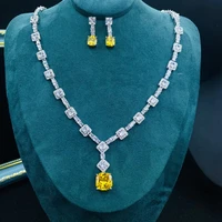 hibride gorgeous square shape yellow aaa cubic zirconia 2pcs necklace and earring set women wedding jewelry bijoux femme n 370