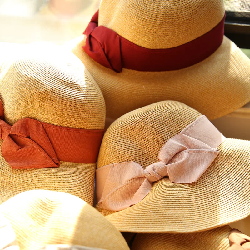 

The new 2020 han edition fashion big bowknot straw hat ms summer outdoor travel beach along the sun hat