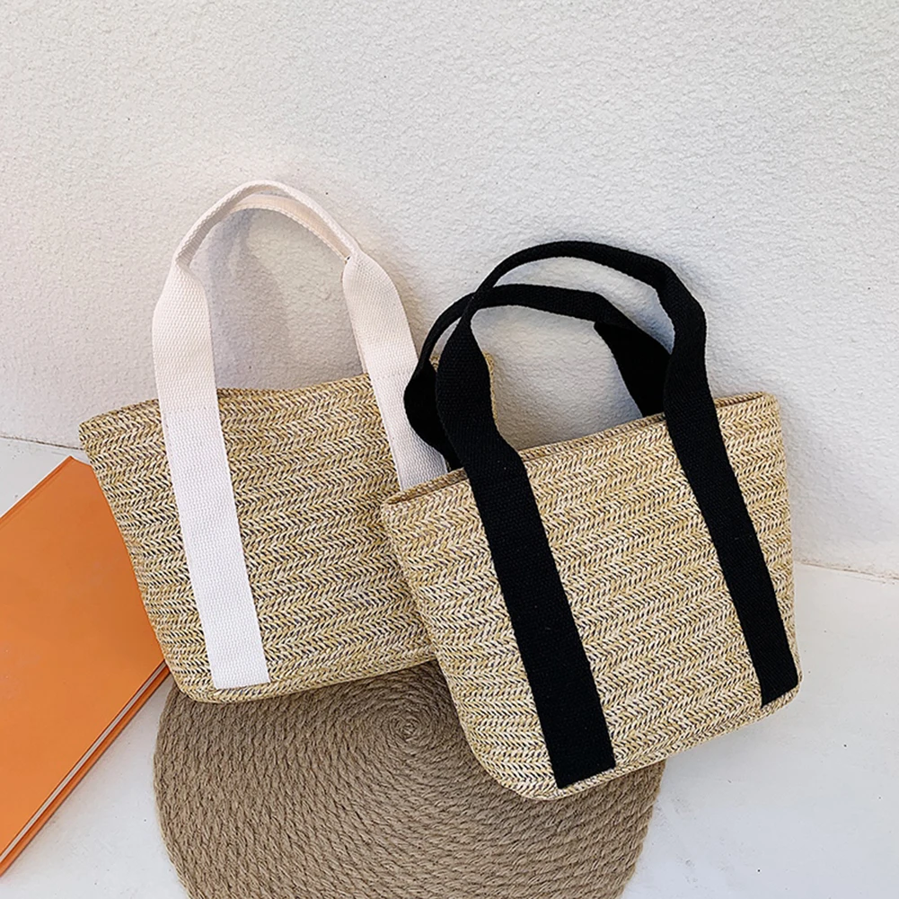 

Beach Bags for Women Straw Woven Color Patchwork Large Capacity Shoulder Female Bag Ladies Summer Vacation Tote Shopper Handbag
