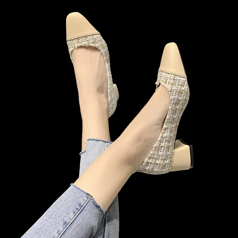 

Block Heels For Women Pumps Comfortable High-Heeled Shoes 2021 Sandals Ladies Square Toe Slip On Shallow Mouth Lace-Up Chunky Be