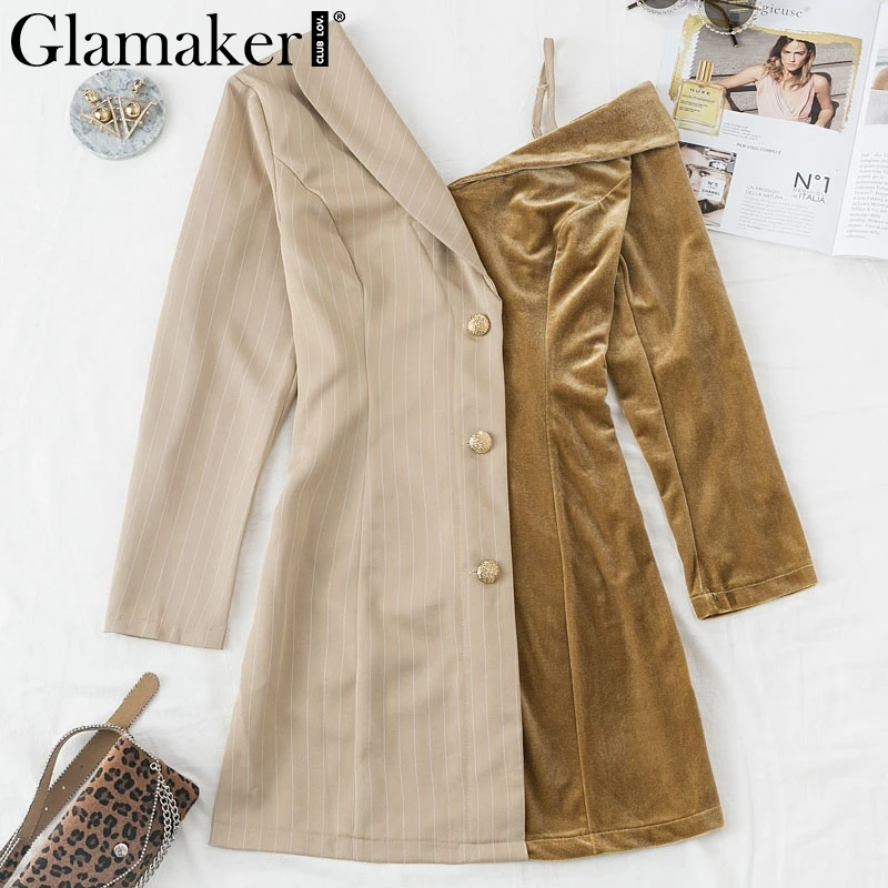 Glamaker элегантные на одно плечо Плетеный Блейзер Платье женское бархатное