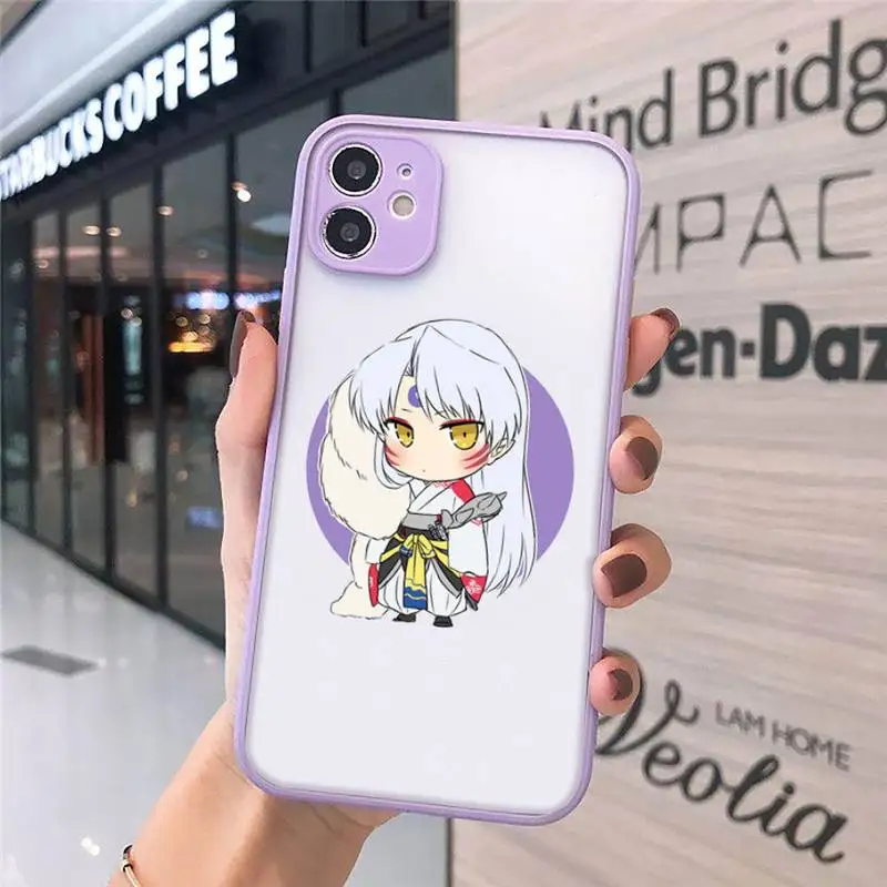 

Anime InuYasha Phone Case For iPhone 12 11 Mini Pro XR XS Max 7 8 Plus X Matte transparent Purple Back Cover