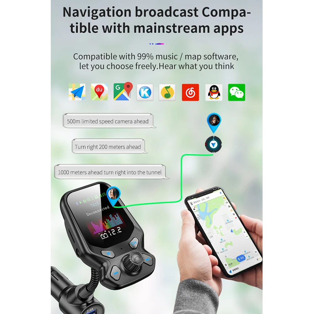 Автомобильный fm передатчик модулятор Bluetooth 5 0 аудио mp3 плеер QC3.0 двойной