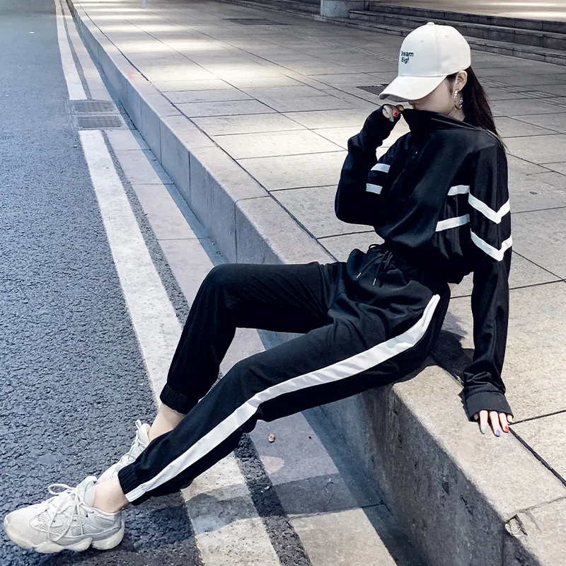 Mooirue спортивный костюм для женщин Винтаж Harajuku полосатый печатных Свободный кардиган Топы с высокой талией брюки уличная Корейская одежда из двух частей