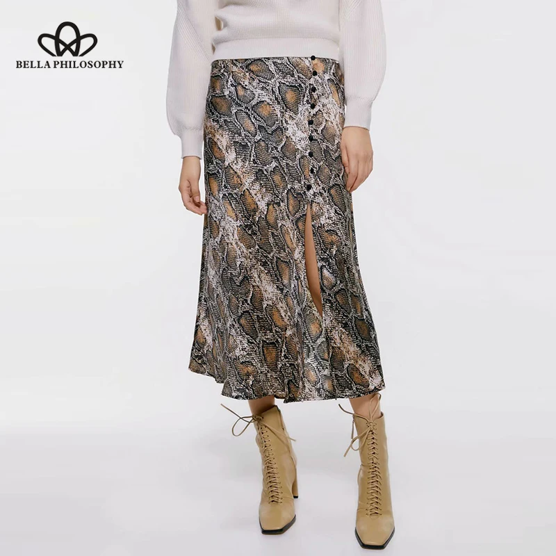 Женская юбка годе Bella philosophy винтажная однобортная Юбка со змеиным принтом