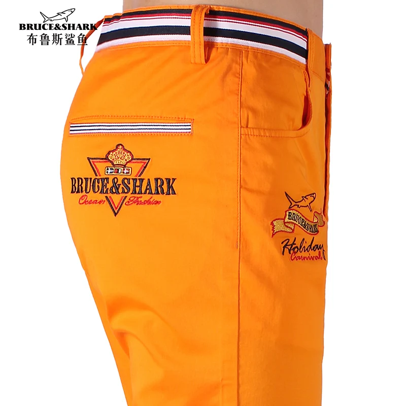 Брюс & Shark Мужские летние Однотонные повседневные штаны для мужчин прямые немного