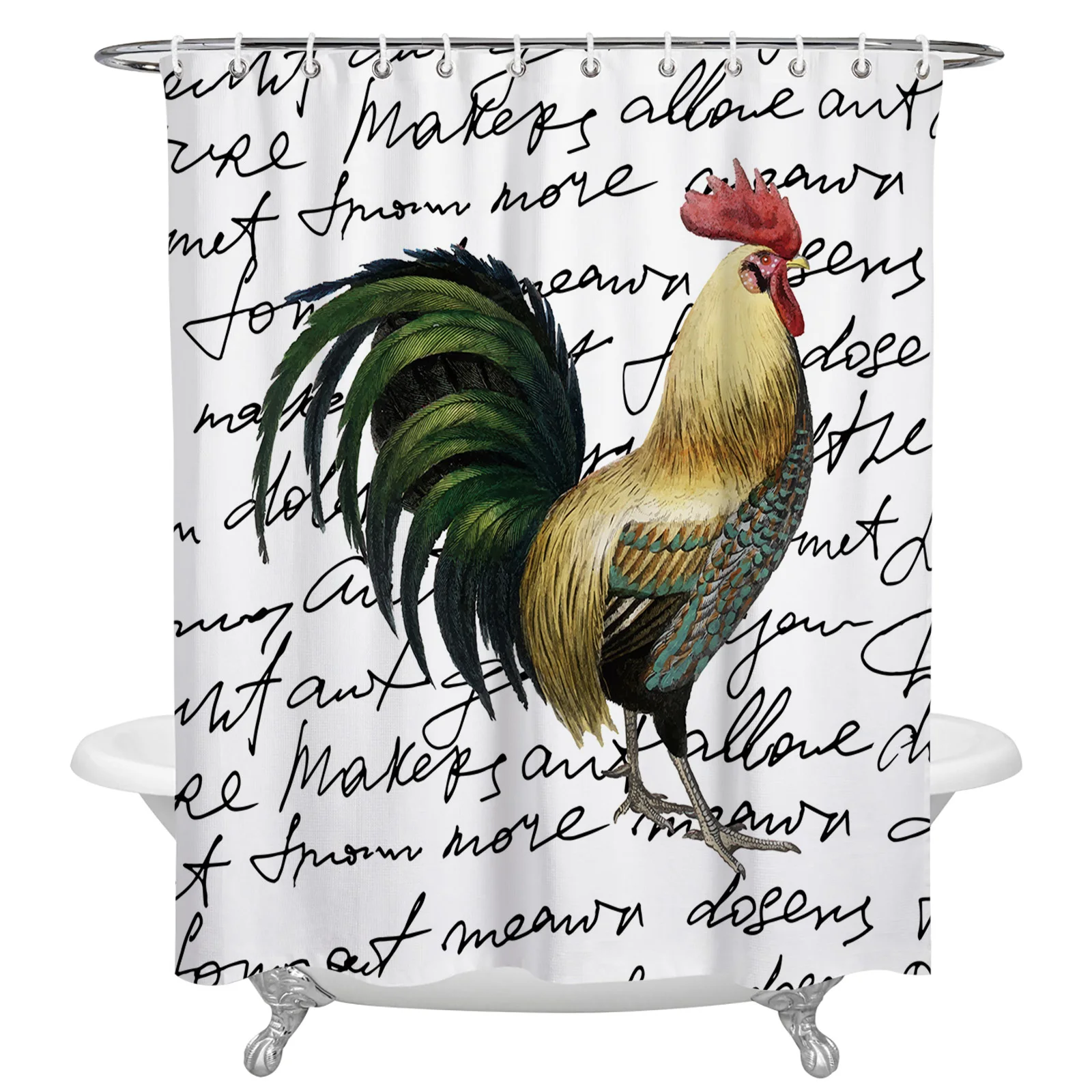 

Занавеска для душа в стиле ретро с изображением петуха и рукописного текста, водонепроницаемая занавеска для душа из полиэстера, декоратив...