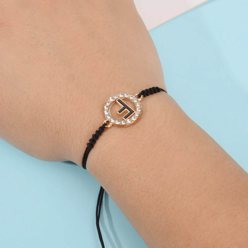 12 pieces Hollow Round Letter Charm Bracelet Set For Kid Handmade Adjustable Alphabet Rhinestone Wristband Women Fashion Jewelry | Украшения