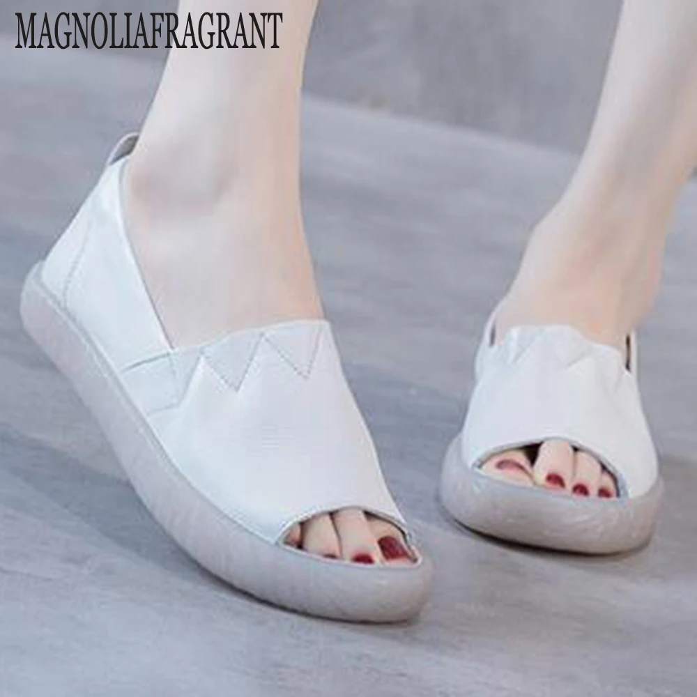 

Сандалии женские кожаные на плоской подошве, Босоножки с открытым носком, Нескользящие, мягкая подошва, для медсестер, обувь для мам со складками, hy789, летняя обувь