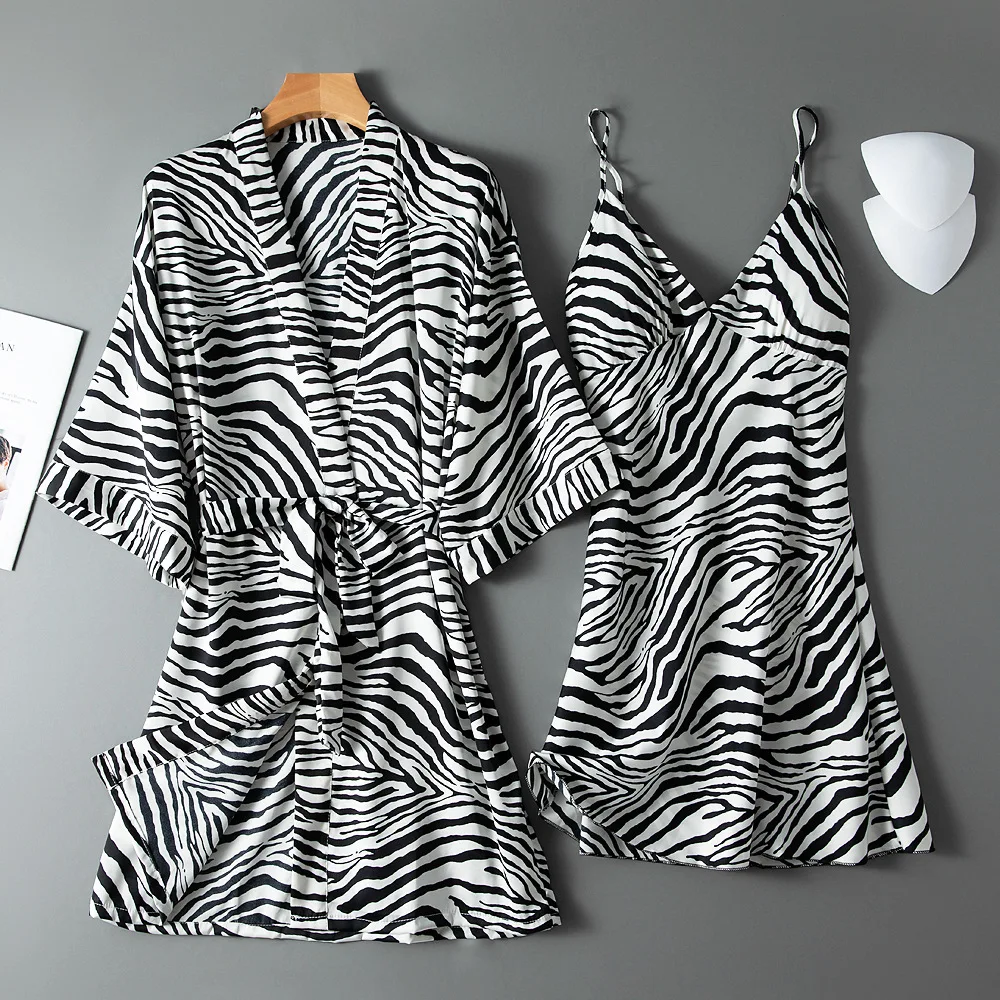 

Kimono 2PCS Robe Set Casual Homewear Sexy Lace Intimate Lingerie New Arrival Nightgown Satin Bathrobe Gown Print Nightgown