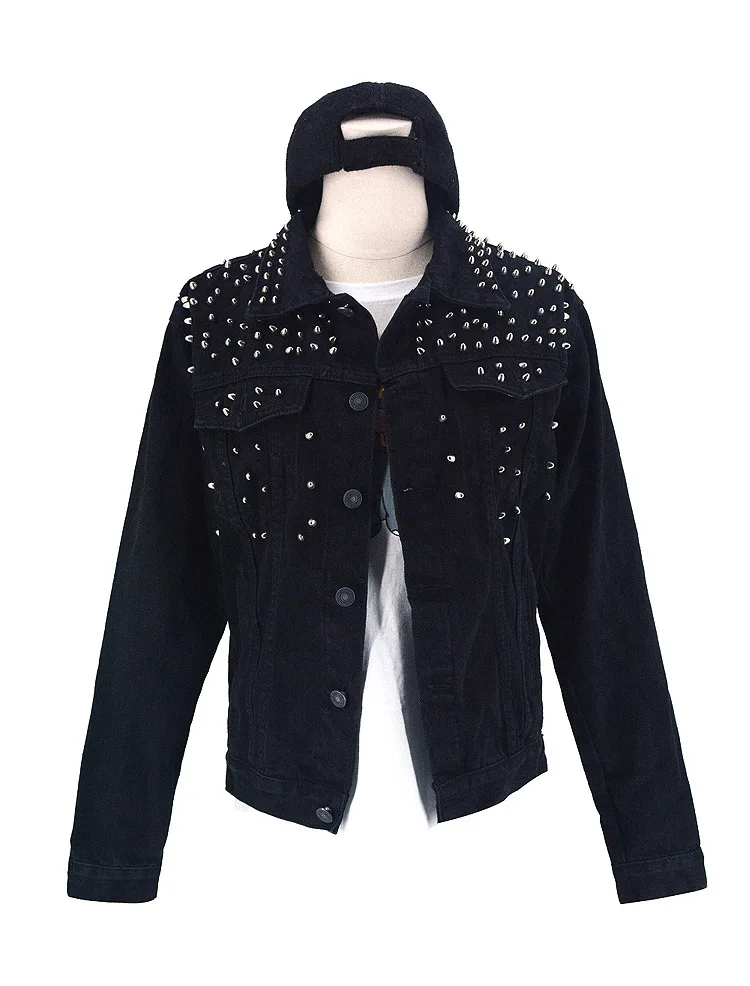 

Women's Black Denim Jacket Slim Skinny Rivet Short Women