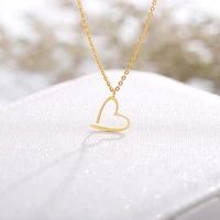 minimalist heart pendant necklaces women trendy asymmetric heart choker kpop jewelry stainless steel chain gift for girlfriend