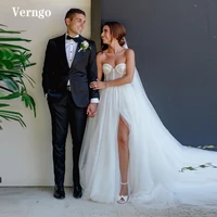 verngo simple a line tulle wedding dresses sweetheart side slit court train bridal dress country wedding gown robe de mariage