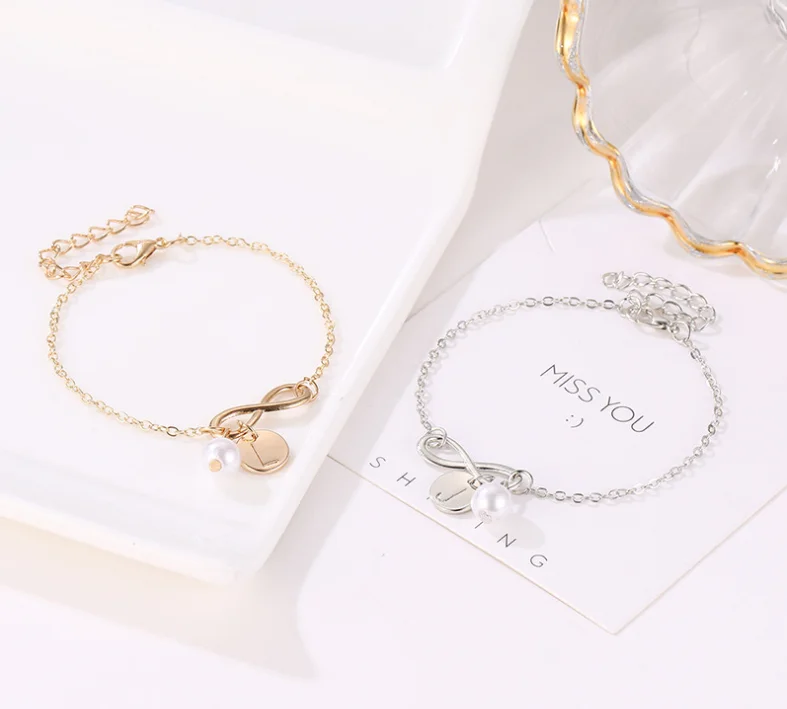 Модные цифровые 8 бесконечных счастливых нитей шарм браслеты для женщин Алфавит