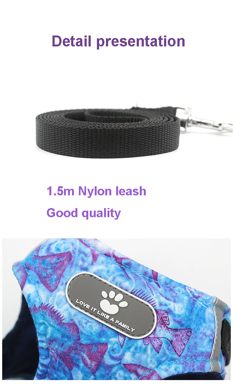 Blue Sea Dog Leash Harness for Small Medium accessories Puppy Cat Pet Vest Reflective Walking Lead Bichon | Дом и сад