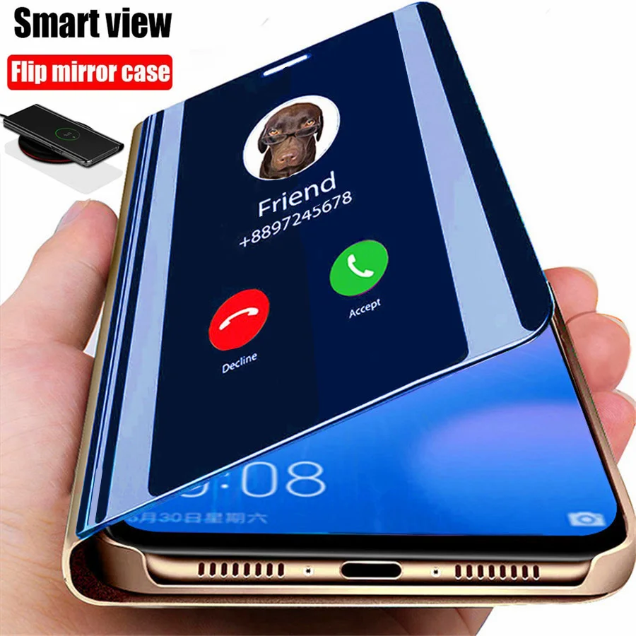 Умный зеркальный флип чехол для телефона Xiaomi Redmi Note 9 9s 9C 8T 8 7 6 6A 9A 7A Mi 10 10T Pro Lite Poco X3