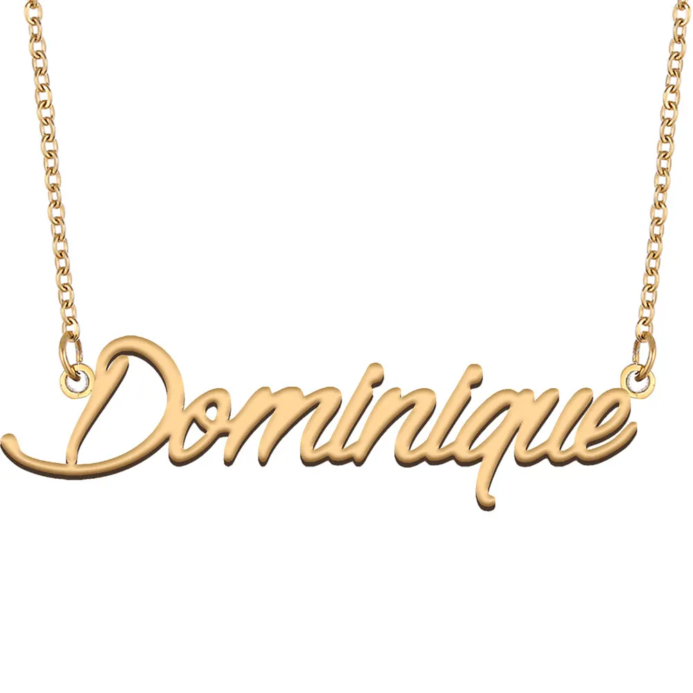 Dominique Nameplate Necklace for Women Stainless Steel Jewelry Gold Plated Name Chain Pendant Femme Mothers Girlfriend Gift