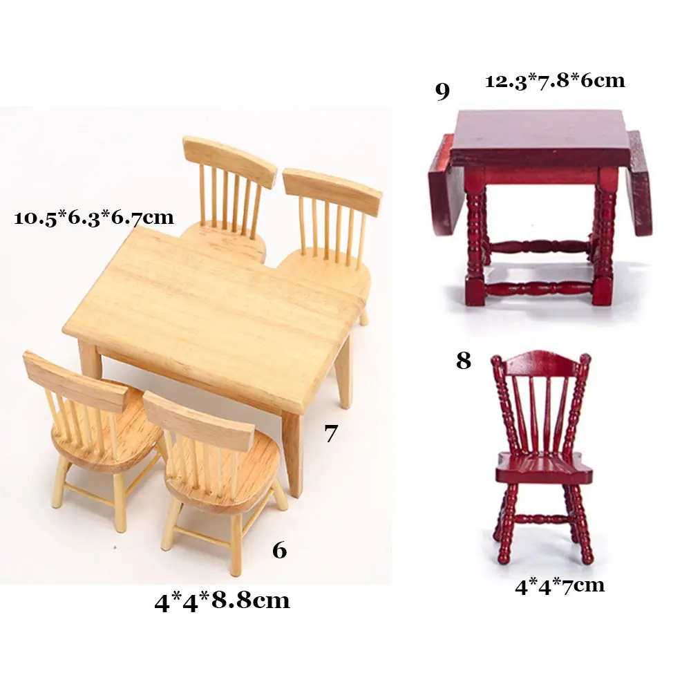 112 mini wooden furniture simulation desk coffee table chairs miniature model toys for doll house decoration accessories free global shipping