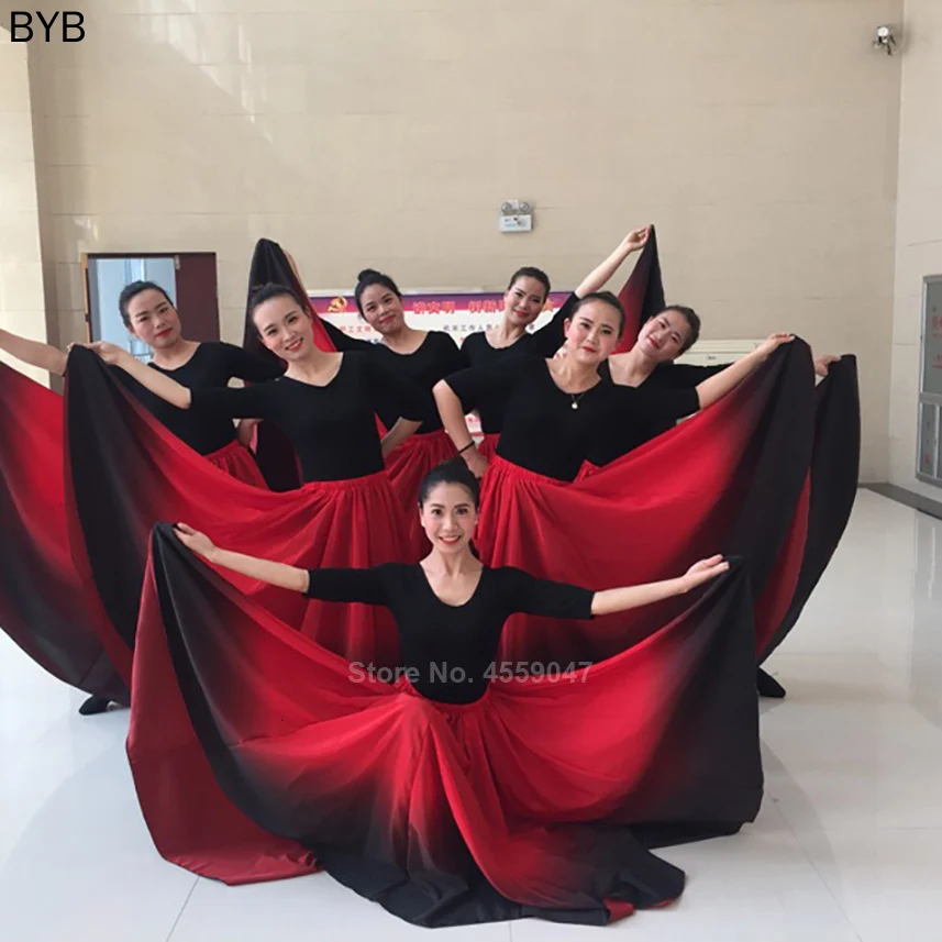 Испанская юбка для фламенко Женский градиентный выцветающий цвет гладкий