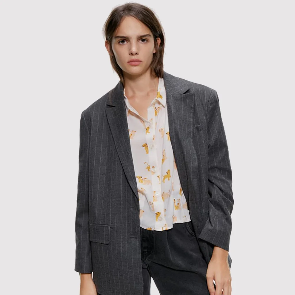 Женская рубашка с принтом ZA белая или желтая Повседневная Свободная в