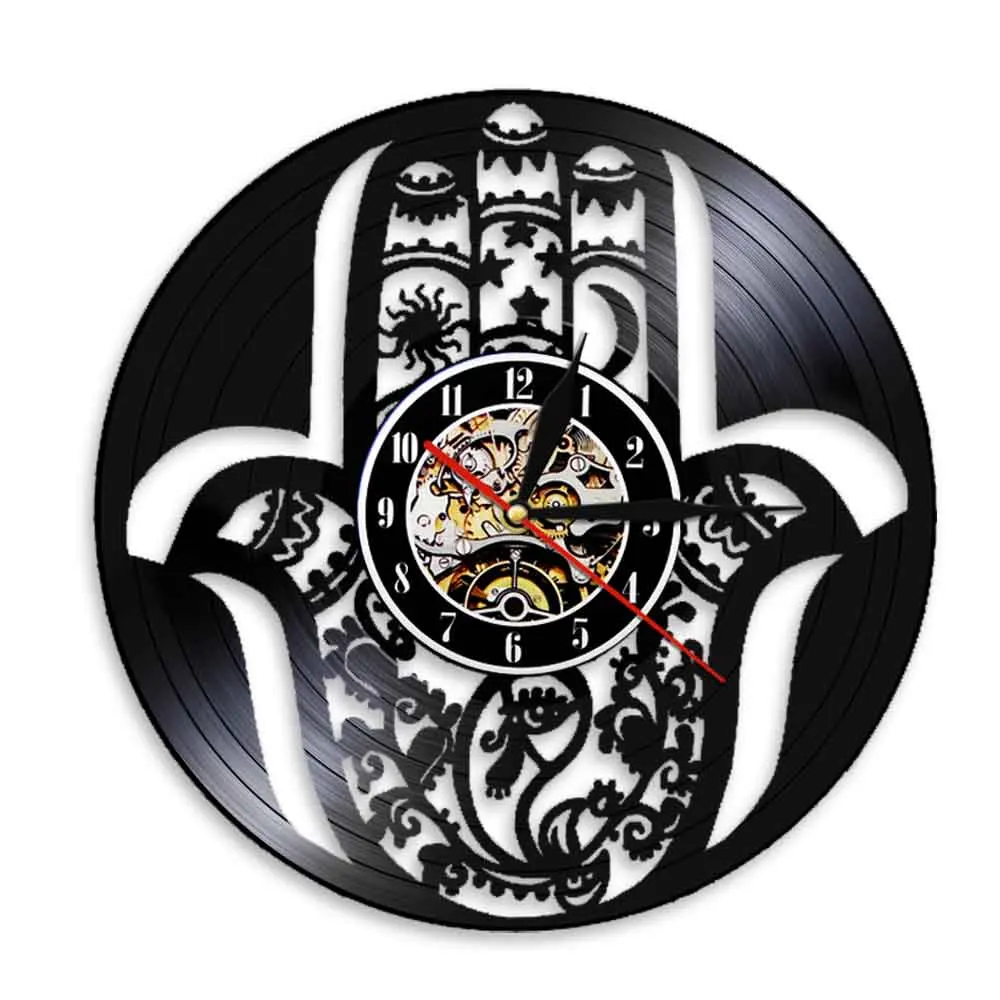 

Мандала Хамса рука Фатимы защита дома виниловая запись настенные часы Волшебная Мандала сглаза Ретро альбом настенные часы