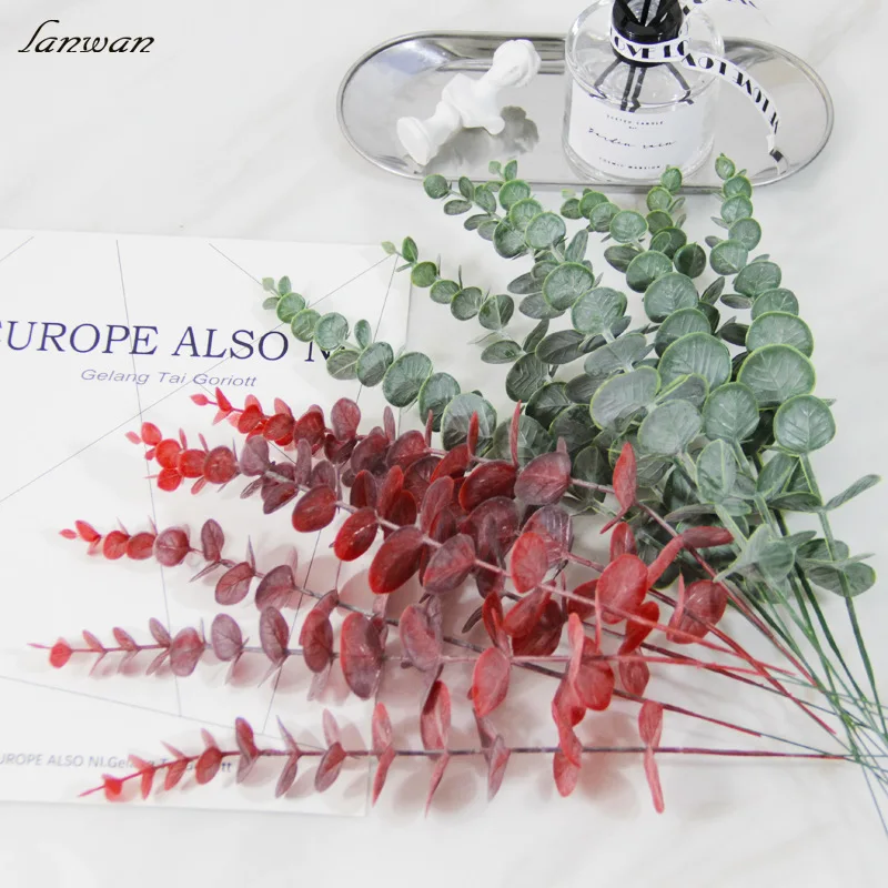 

2021NEW 10Pcs Plastic Eucalyptus Leaves Fake Plants Flower Material for Wedding Flower Wall Home Decoration Greenery Plant Leaf