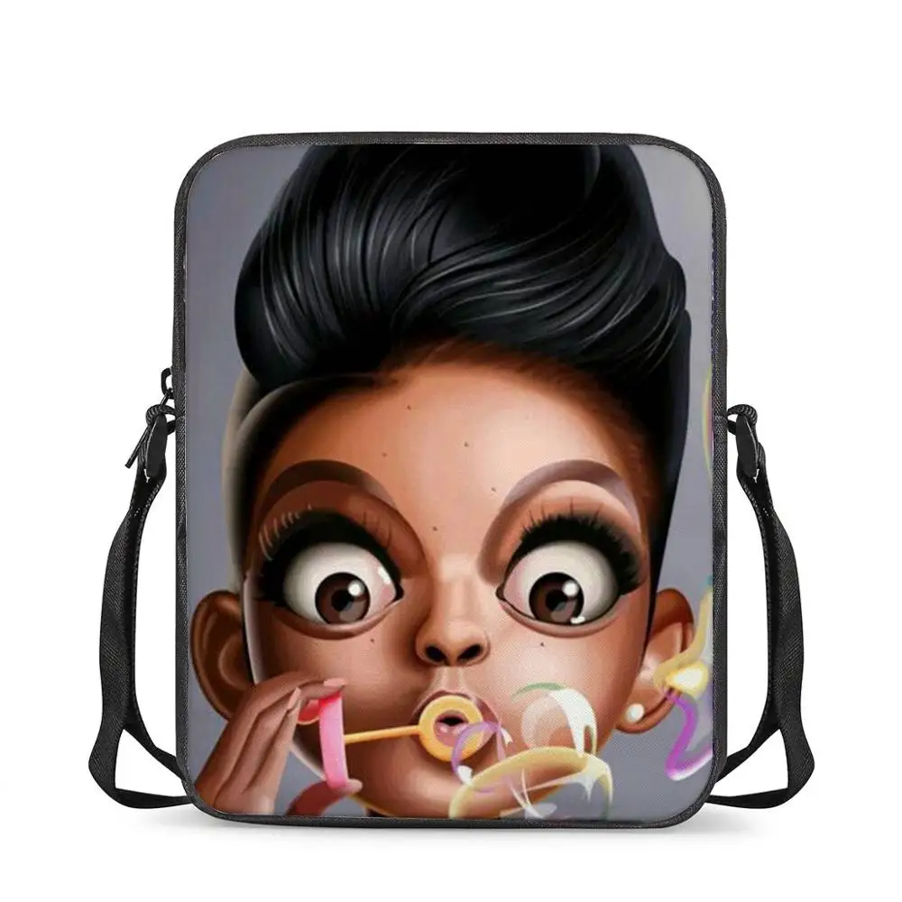 

HYCOOL New Women Cross-Body Bags Afro Art Black Girl Blowing Bubbles Print Kids Casual School Book Bag Girls Beach Storage Bags