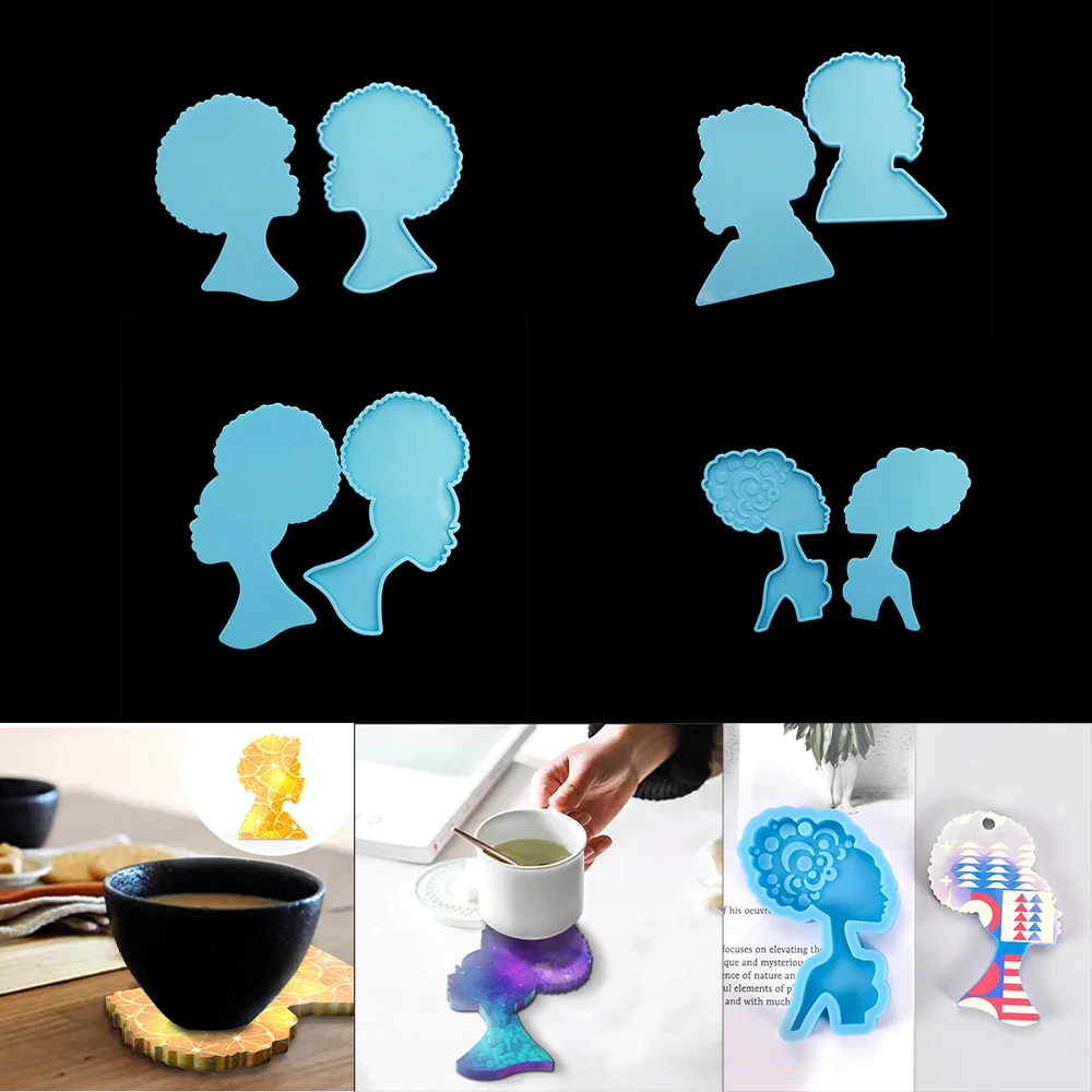 

4 Styles African Man Girl Coaster Silicone Mold Glossy Afro Girl Epoxy Resin Mold for DIY Art Crafts Making Home Decoration Tool