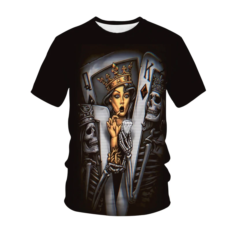 

2021 Summer New 3D Skull Print Short Sleeve T-shirt Loose Sports Casual Breathable Material Funny Clothes