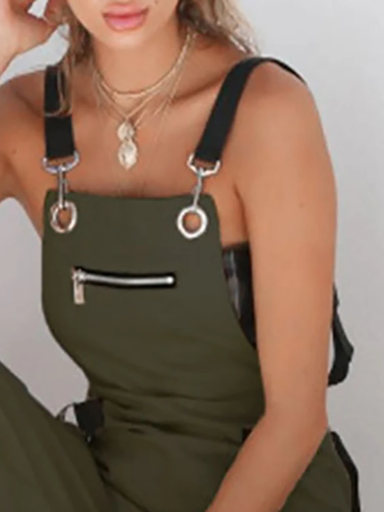 

2020 Women Fashion New Hang Buckle Zipper Detail Suspender Jumpsuit
