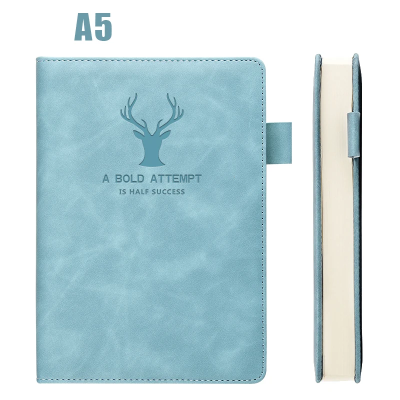 Light blue(With deer head) 360 страниц, супер толстый воск, кожа, А5, блокнот, бизнес, офис, повседневная работа, блокнот, S, бесплатное изображение, логотип компании - Цвет: Light blue(With deer head)