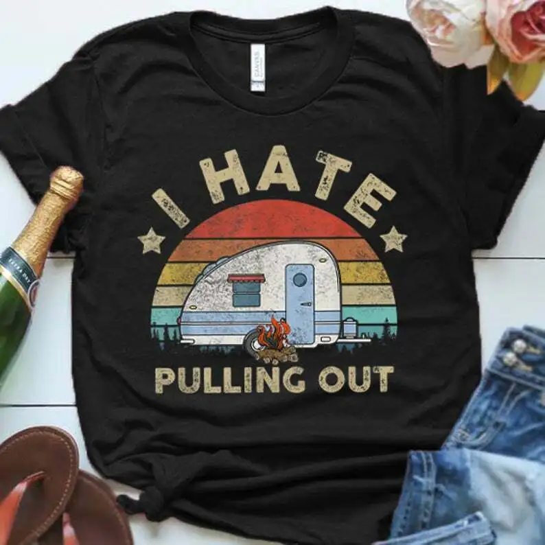 I Hate вытащить футболку путешествия Кемпинг подходящий открытый черный s 6xl