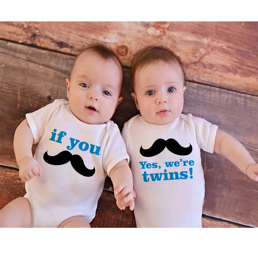 

If You Mustache Yes We're Twins Baby Onesies Summer Cotton Twin Baby Shirts Matching Bodysuit Baby Short Sleeves Onesie 0-24M