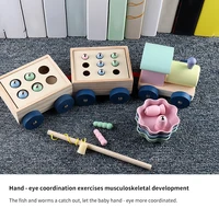 kids fishing game interactive wooden train toys magnetic games fishing toys catch worm baby early educational toys for children