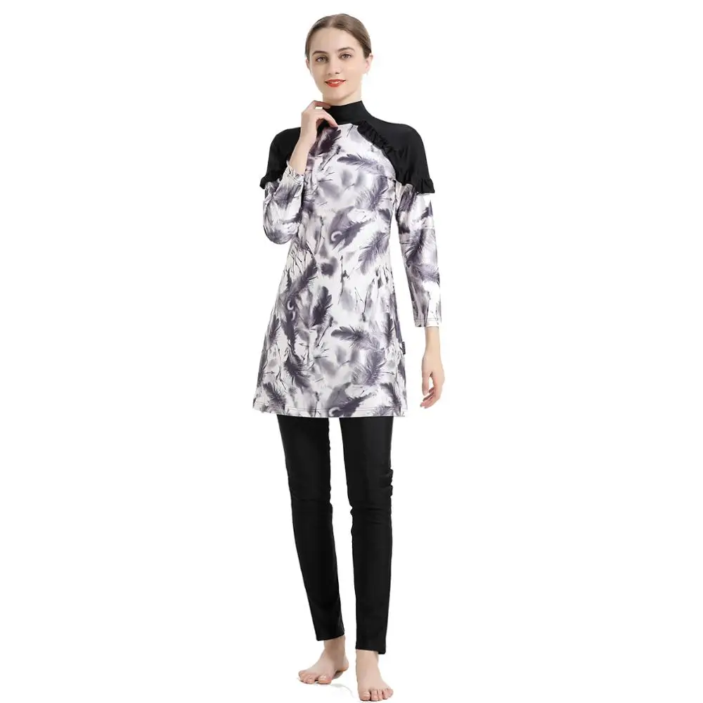 

2021 Muslim Swimwear Women Modest Patchwork Hijab Long Sleeves Sport Swimsuit Islamic muslimah Burkinis Wear Bathing Suit