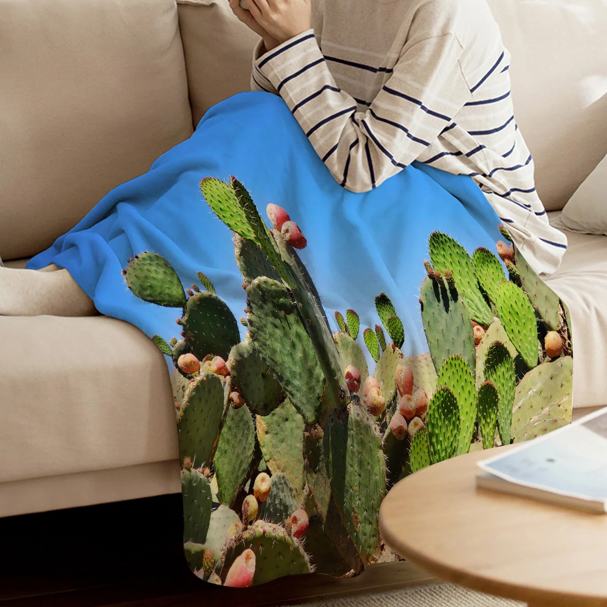 Утолщенное фланелевое одеяло с изображением кактуса и растений домашний