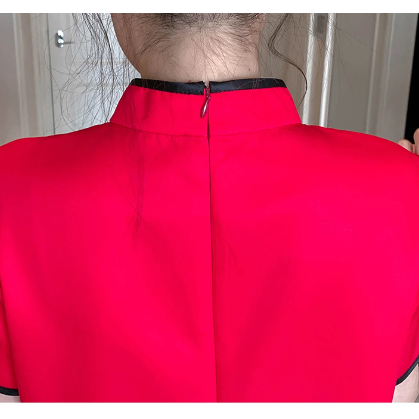 

Plus Size M-4XL 3XL 2021 New Red Loose Fashion Modern Cheongsam Dress Women Short Sleeve Qipao Traditional Chinese Style Clothes