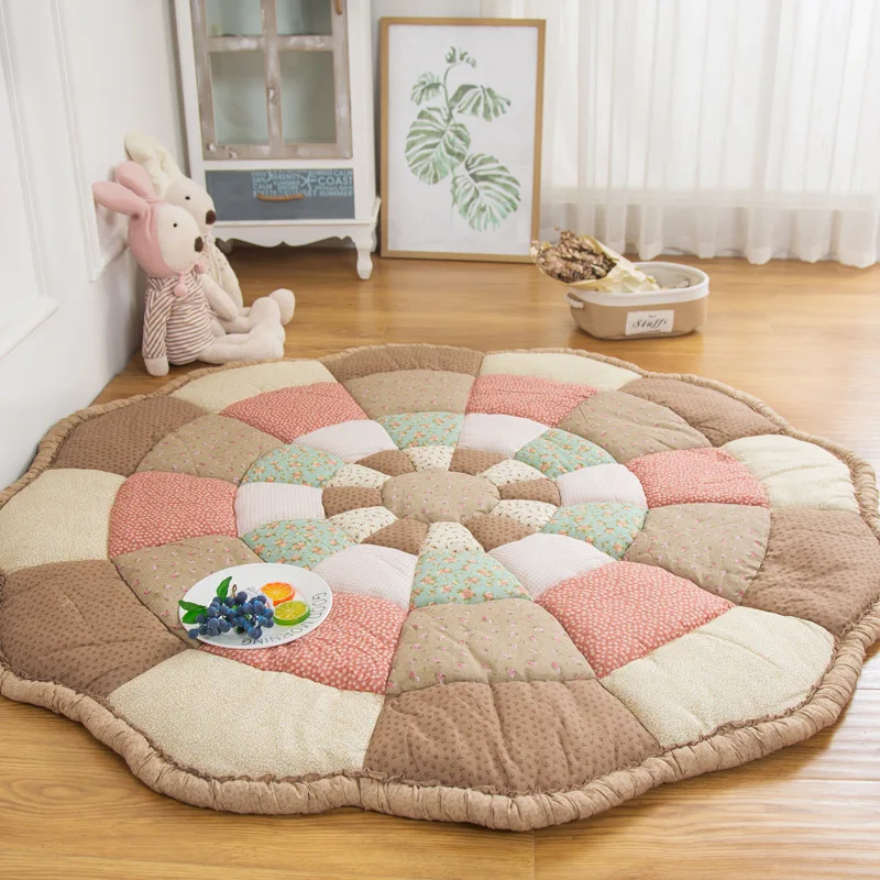 3cm Thick Korean Pastoral Cotton Thick Non-Slip Round Mat Baby Crawling Mat Can Be Machine Washable All Seasons Alfombra