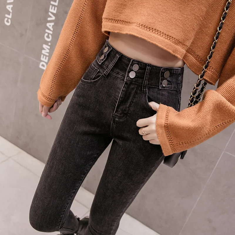 Женские джинсы с высокой талией облегающие леггинсы в Корейском стиле Новинка