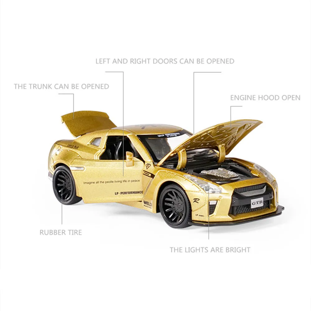 

1:32 GTR Racing Car Model Diecasts Pull Back Alloy Sound and Light High-quality Children's Toy Decoration Gift Cars