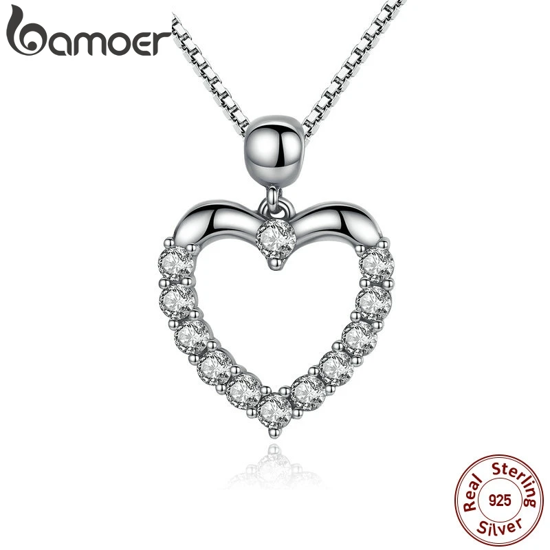 

BAMOER New Authentic 925 Sterling Silver Female Heart Pendant Necklace High Quality Fashion Necklace Accessories SCN025