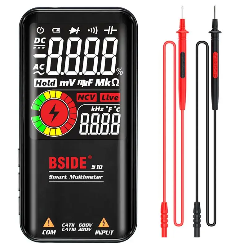 

Мультиметр BSIDE S10, цифровой цветной ЖК-дисплей, 9999 отсчетов, умный конденсатор постоянного тока, напряжения переменного тока, тестер, Ом, диод...